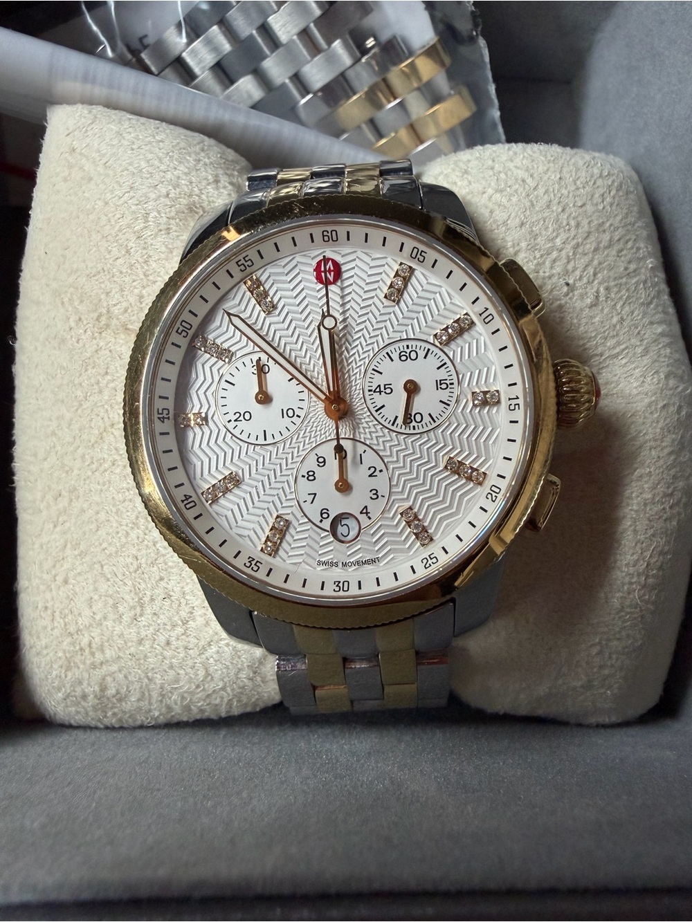 Woman’s Two-Tone Gold & Silver Chronograph Watch - White Dial
